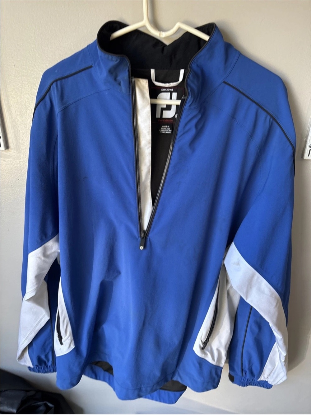 FootJoy Dryjoy Windbreaker-Blue and White Quarter-Zip Performance Pullover
